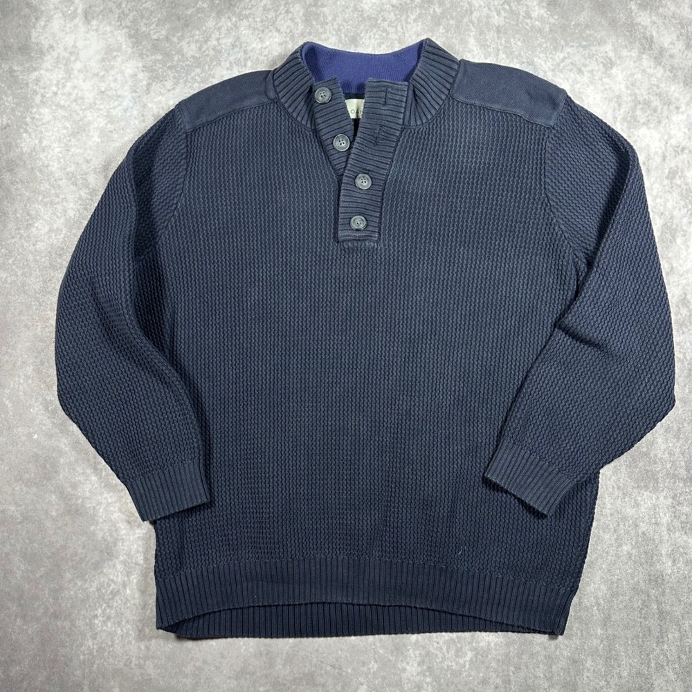 Oak Hill Mens 3XL Navy Blue Waffle Knit Button Zip Mock Neck Sweater Big & Tall